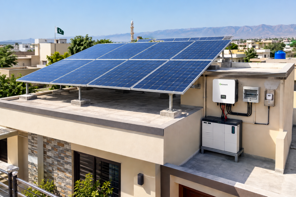 Solar system for house installed on a residential rooftop in Pakistan